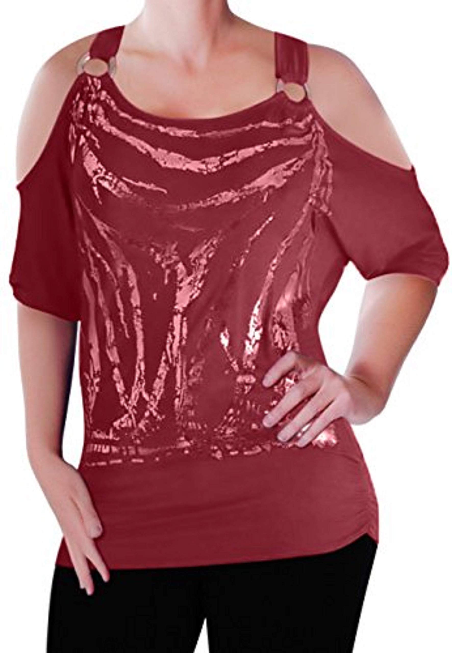 Eye Catch Women's Wine Eyecatch Mona Off The Shoulder Cut Out Graphic Top S/M