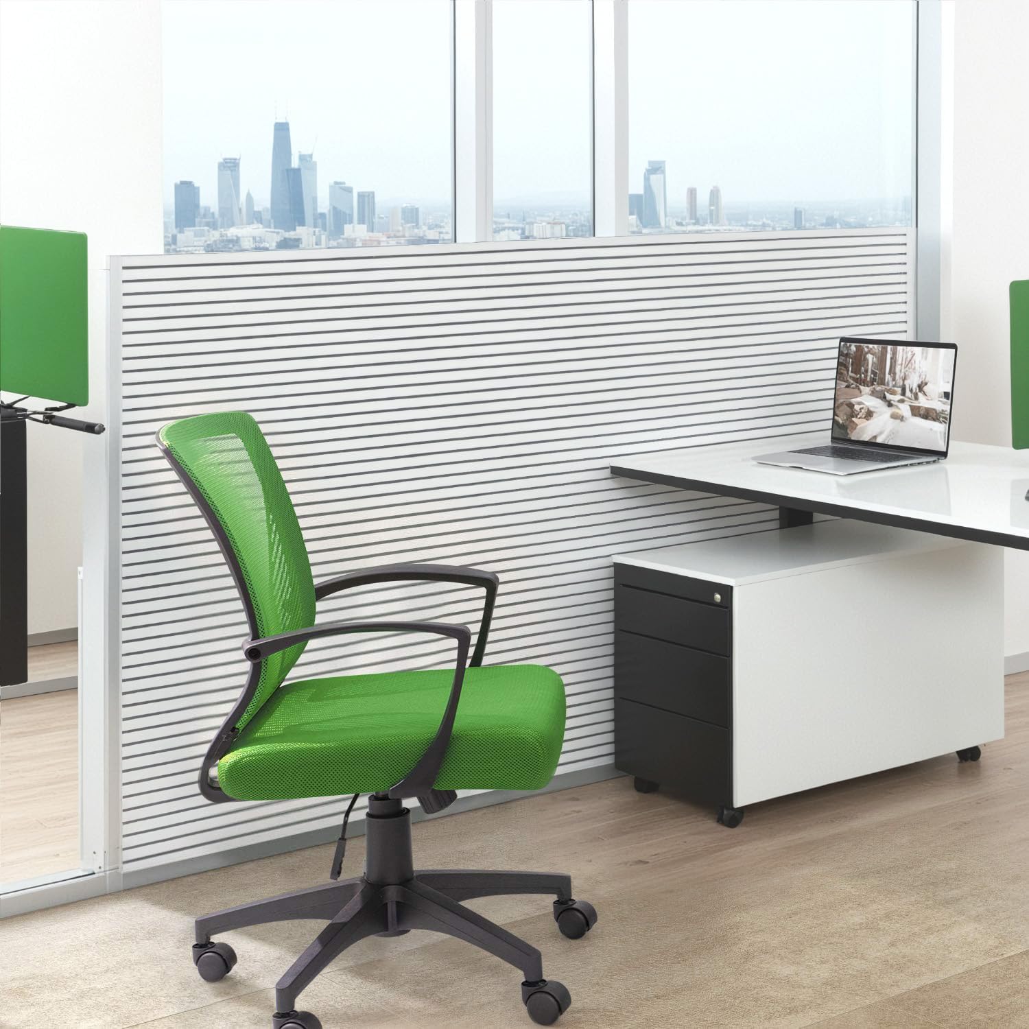 Furmax Office Chair Ergonomic Computer Desk Mesh Chair Mid Back Swivel Lumbar Support with Armrest (1, Black): 2 Green