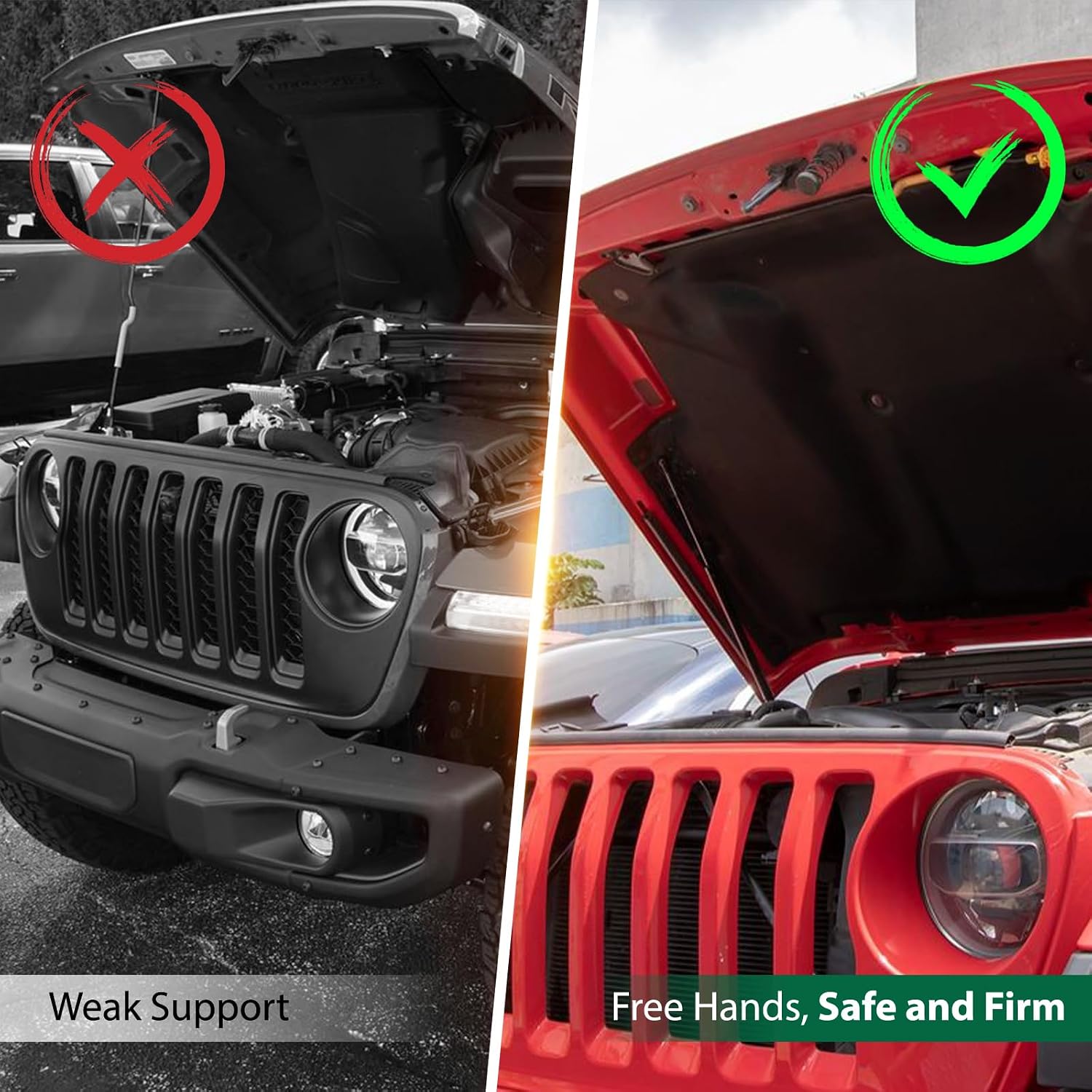 HUOPO Front Hood Struts for Jeep Wrangler 2011-2018, Bonnet Shocks Absorber Lift Support Replacement for Jeep Wrangler JK & Unlimited & JKU, 2 Packs