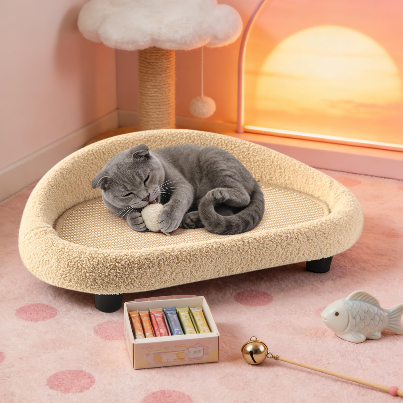 Tumbona rascadora para Gatos Grande de Sisal Cojín | Zona de Arañar para Interior Pisos Dormitorio Patio Balcón Esquina Hogar