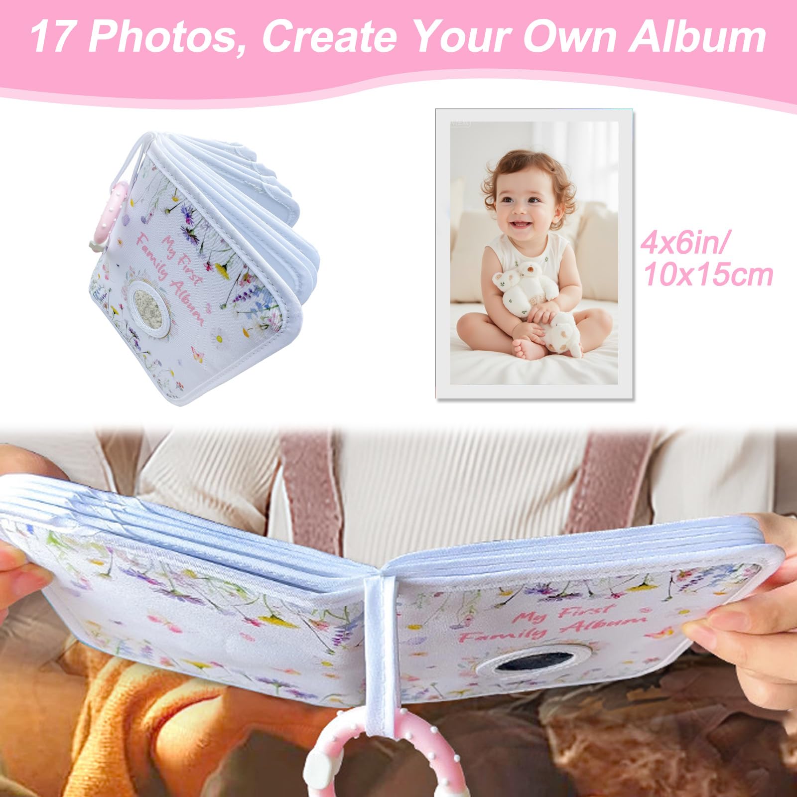 Baby Photo Album Soft Book Fits 17 6x4" Pictures My First Photo Book with Hook Mirror - Image 3