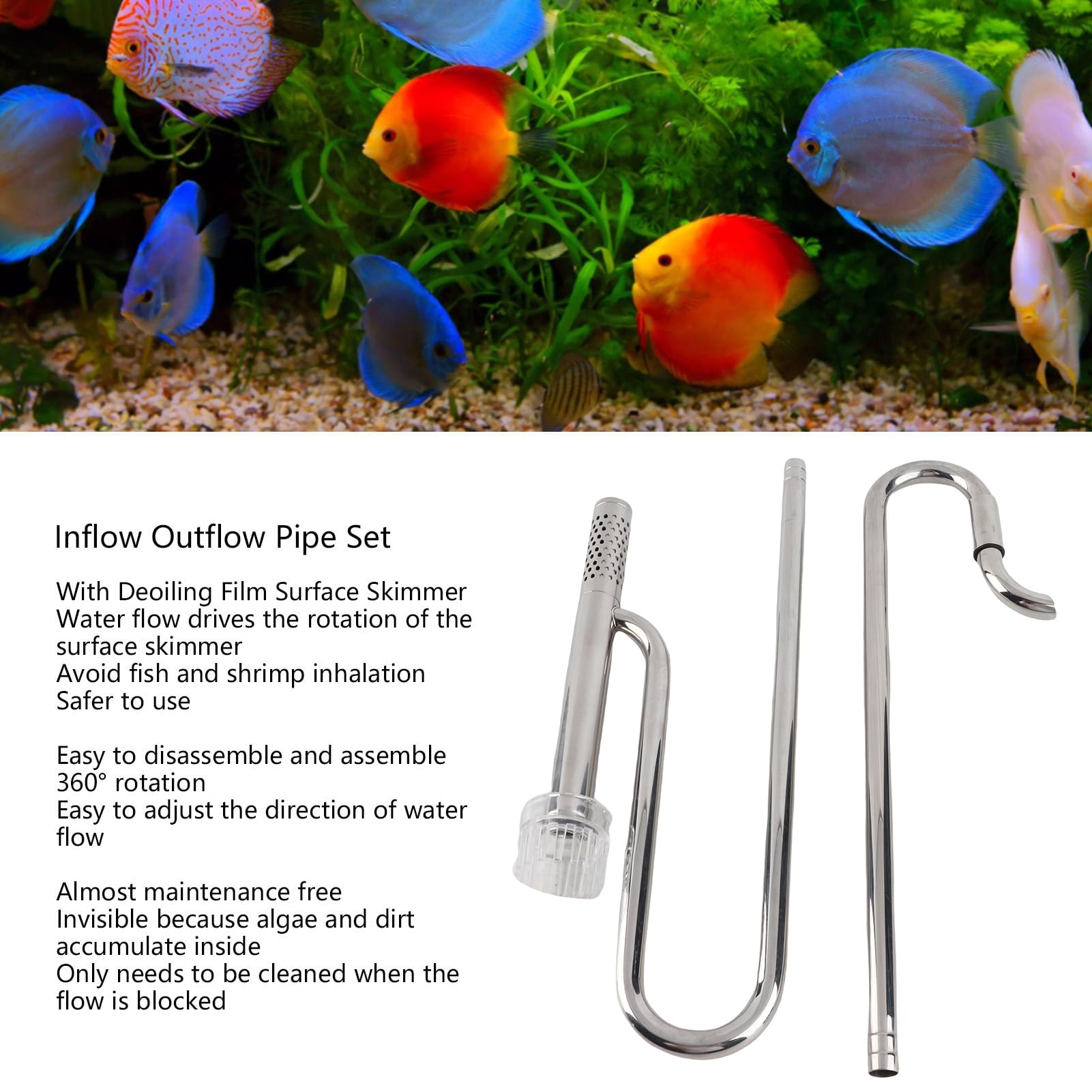 Edelstahl-Zulauf- und Ablaufrohrset, verstellbar für Aquarium Lily Pipe Oberflächenskimmer
