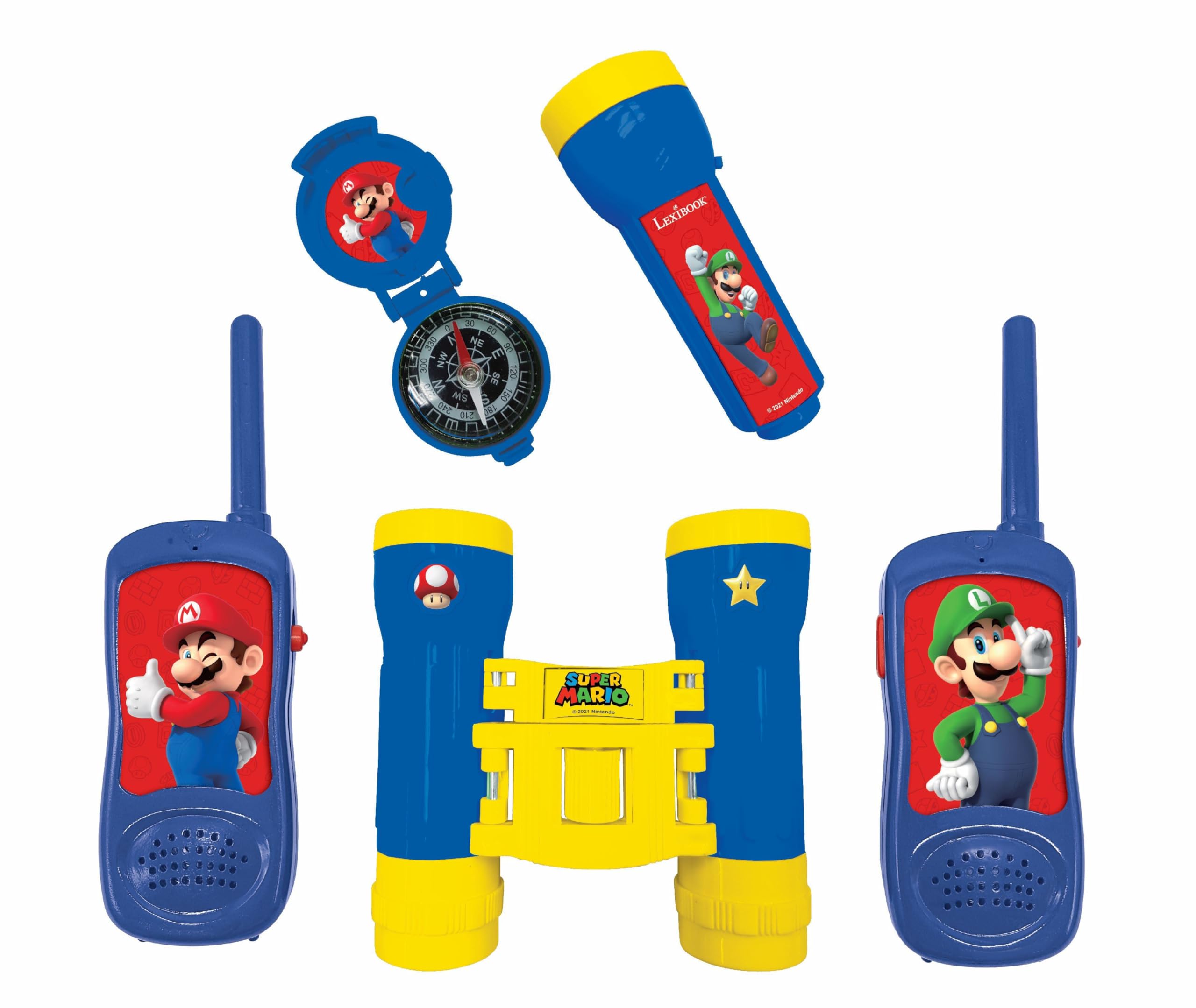 Lexibook, Super Mario, Adventurer Set for Children, Walkie-Talkies, Binoculars, Compass, Torchlight, Blue/Yellow, RPTW12NILXB