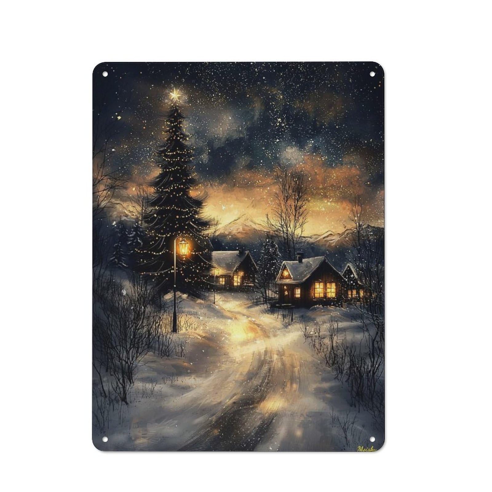 Junmoney Snowy Christmas Village Vintage Tin Sign 40X30cm With For Kitchen Or Home Bar, For Metal Sign Collectors, For Kitchen And Home Bar Decor