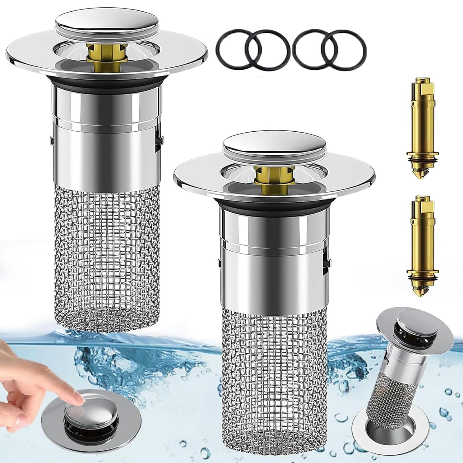 [Upgrade] Bathroom Sink Drain Strainer, Pop-up Sink Drain Strainer with Removable Stainless Steel Strainer Basket Hair Catcher, Bathroom Sink Strainer for Bathroom Sink Stopper Replacement (1 Pcs)