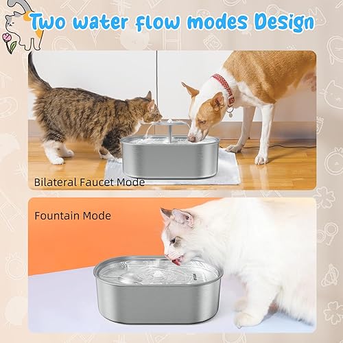 Miniatura 7 de Fuente de agua para gatos de acero inoxidable 304, 3.2L108 onzas, dispensador de bebidas para gatos con 3 filtros de repuesto y bomba ultra
