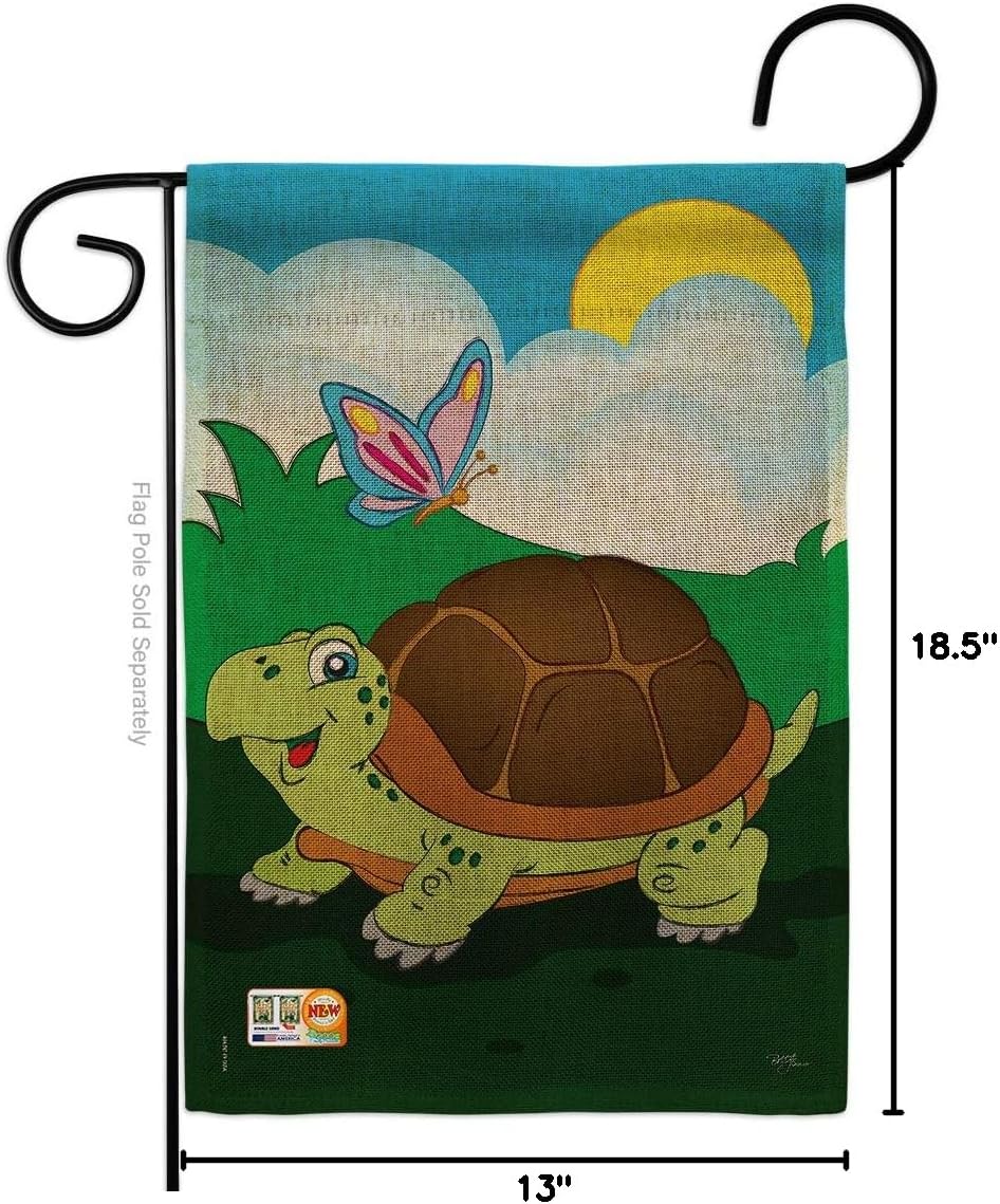 Turtle Burlap Garden Flag Animals Critter Bee Ladybug Animal Pet Nature Creature Small Decorative Gift Yard House Banner Double-Sided Made In USA 13 X 18.5