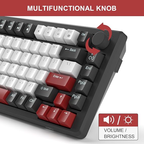 MageGee 75% Mechanical Gaming Keyboard, Compact Blue Backlit Wired Gaming Keyboards with Red Switches, EVA Foam, Knob Control, STAR75 Portable NKRO PC Gaming Keyboard - Black & White