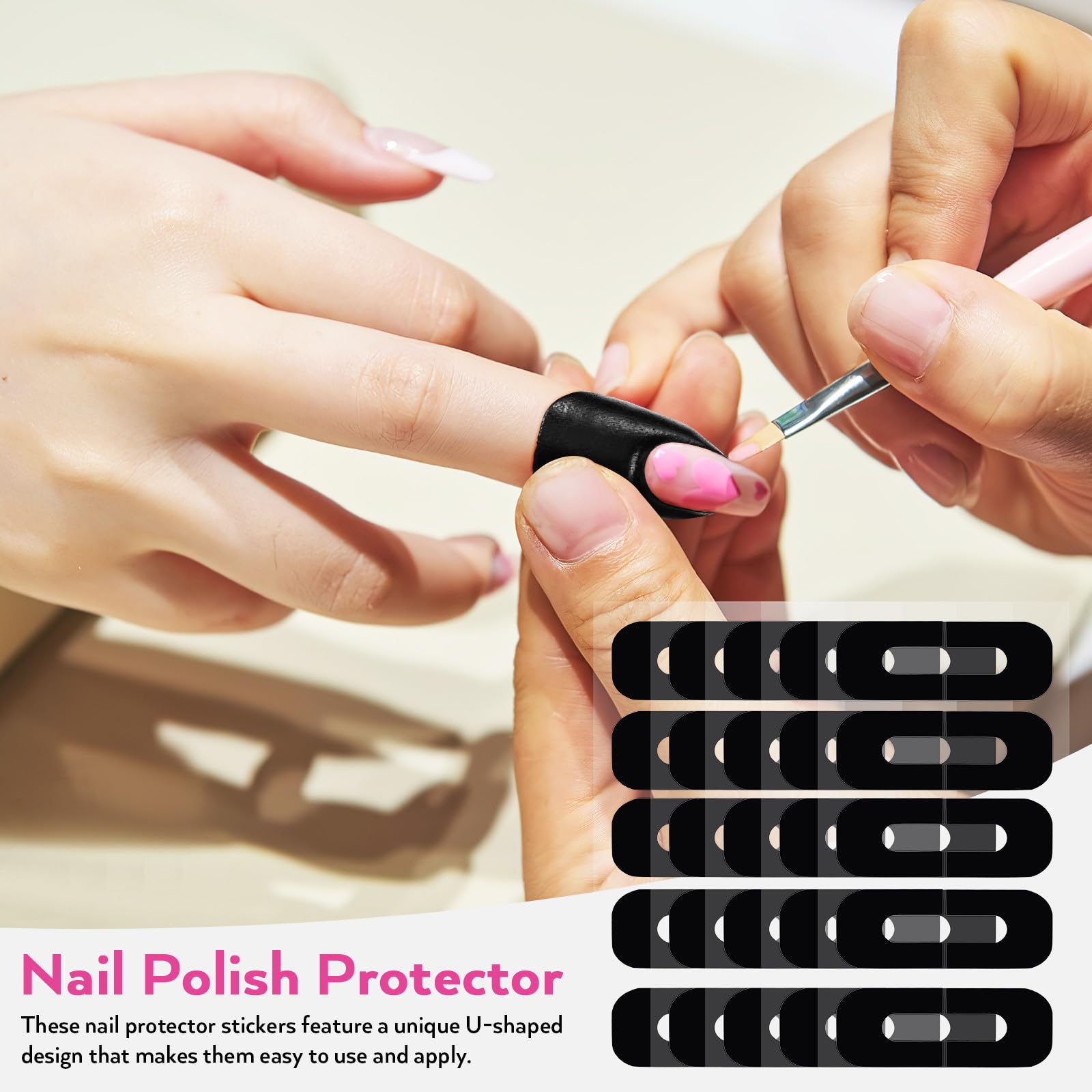 FUOYLOO 100 Feuilles Autocollants De Protection Pour Ongles En Silicone Souple Protecteurs De Vernis À Ongles En Forme De U Antidérapants Pour Manucure Et Application De Gel