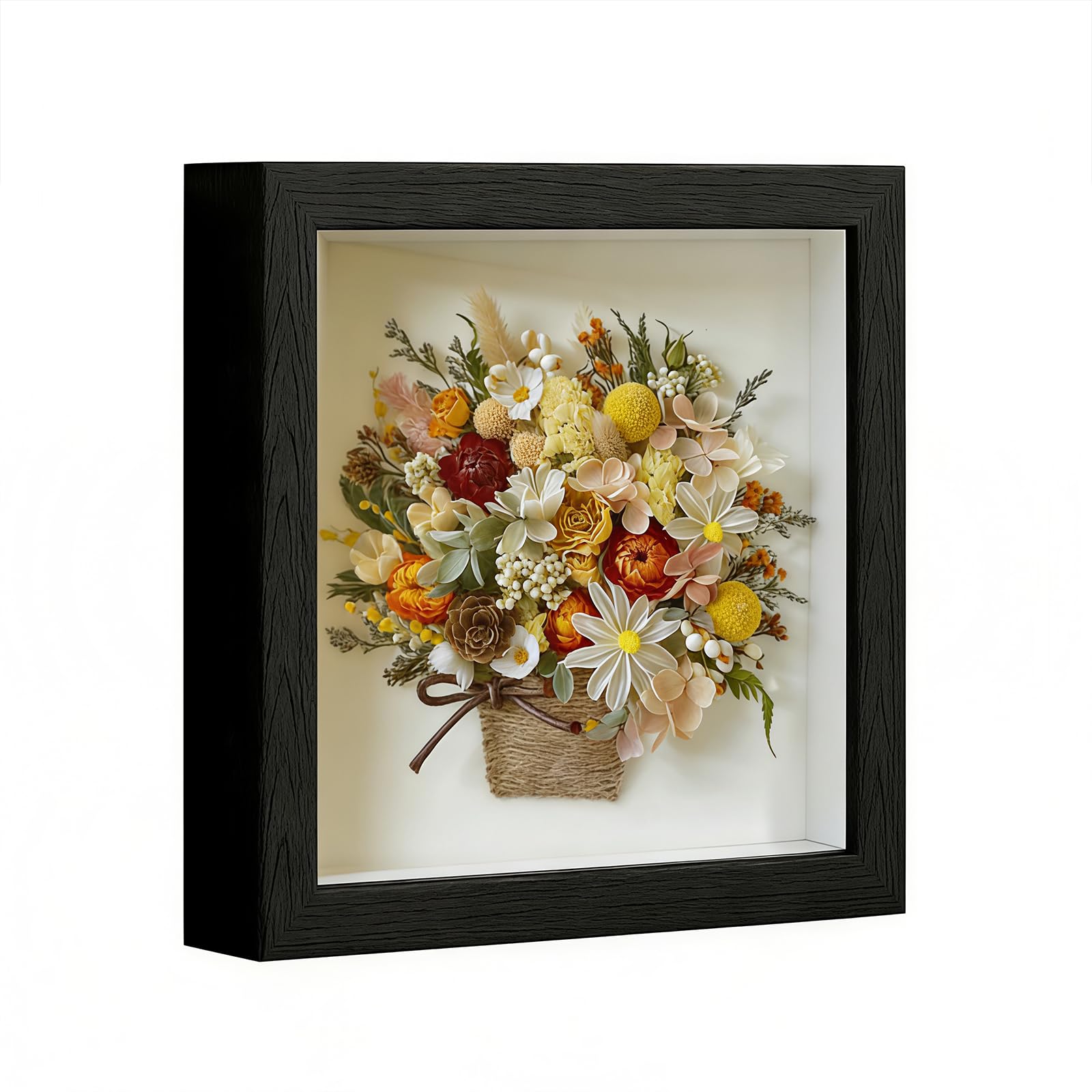 3D Shadow Box Frame, 17.8 x 17.8 cm Deep Box Frame for Objects up to 3cm, Picture Frame Wooden Deep Box, Picture Frame for Filling for Objects Photos Artworks Memories Flowers Crafts Black