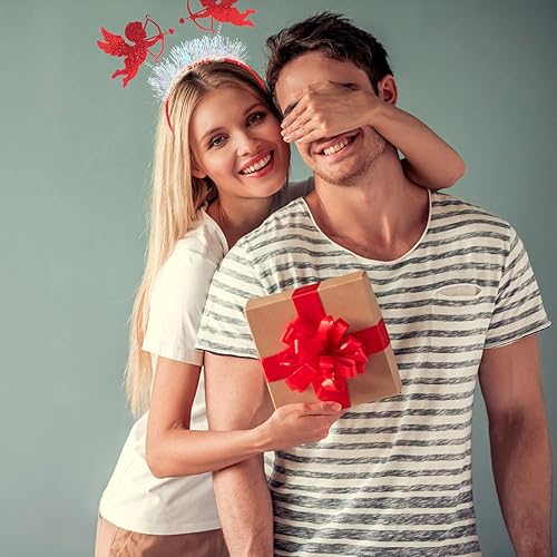 Miniatura 5 de Didiseaon Diadema de Cupido, 2 unidades, diadema de corazón con oropel para el día de San Valentín, corona de ángel para mujeres y niñas, tiara roja