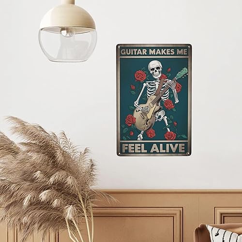 Miniatura 6 de Decoración de pared de metal de música rock, placa de guitarra de esqueleto retro de 8 x 12 pulgadas para estudio de música y sala temática de rock