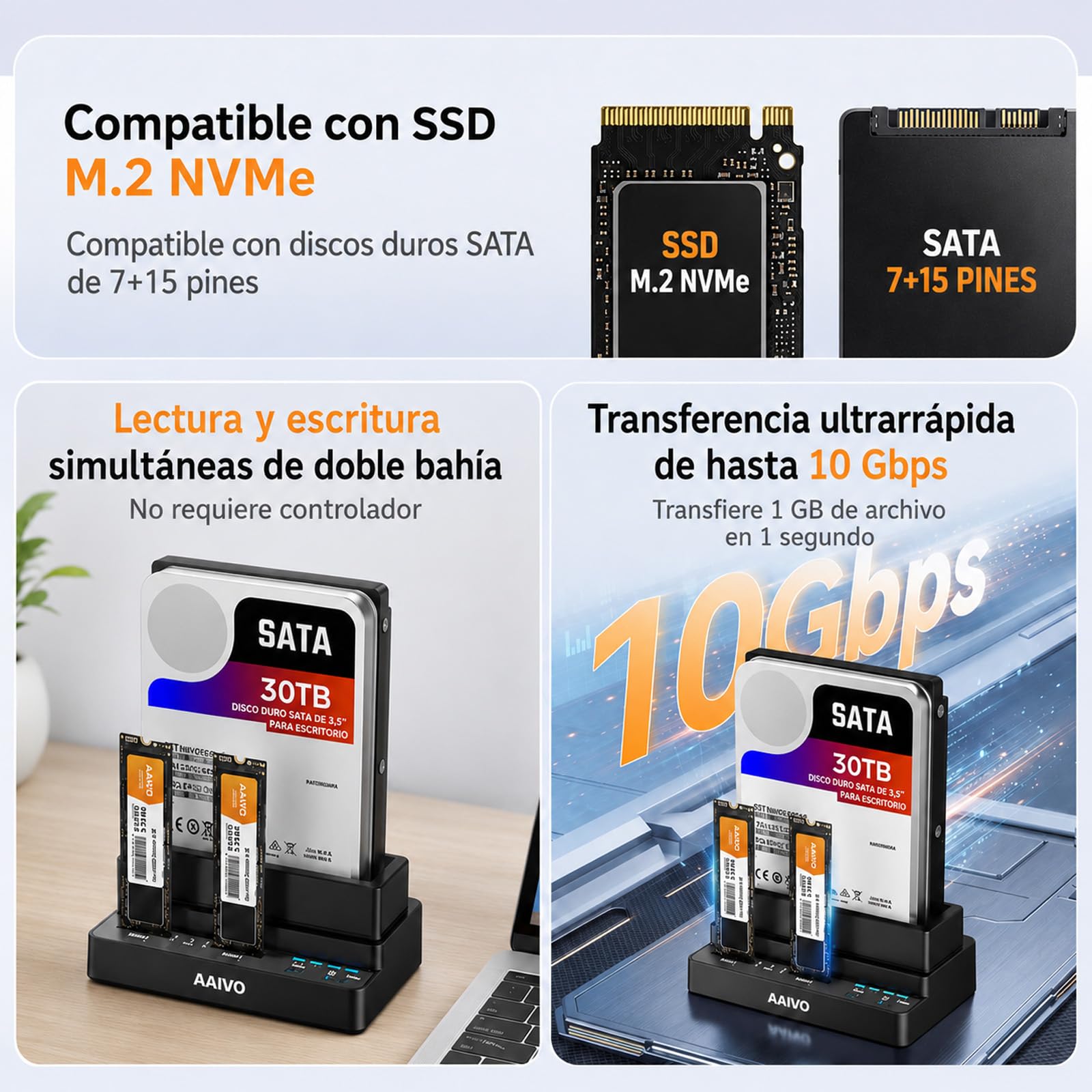 Docking Station de 3 Bahía Estación de Acoplamiento de Disco Duro