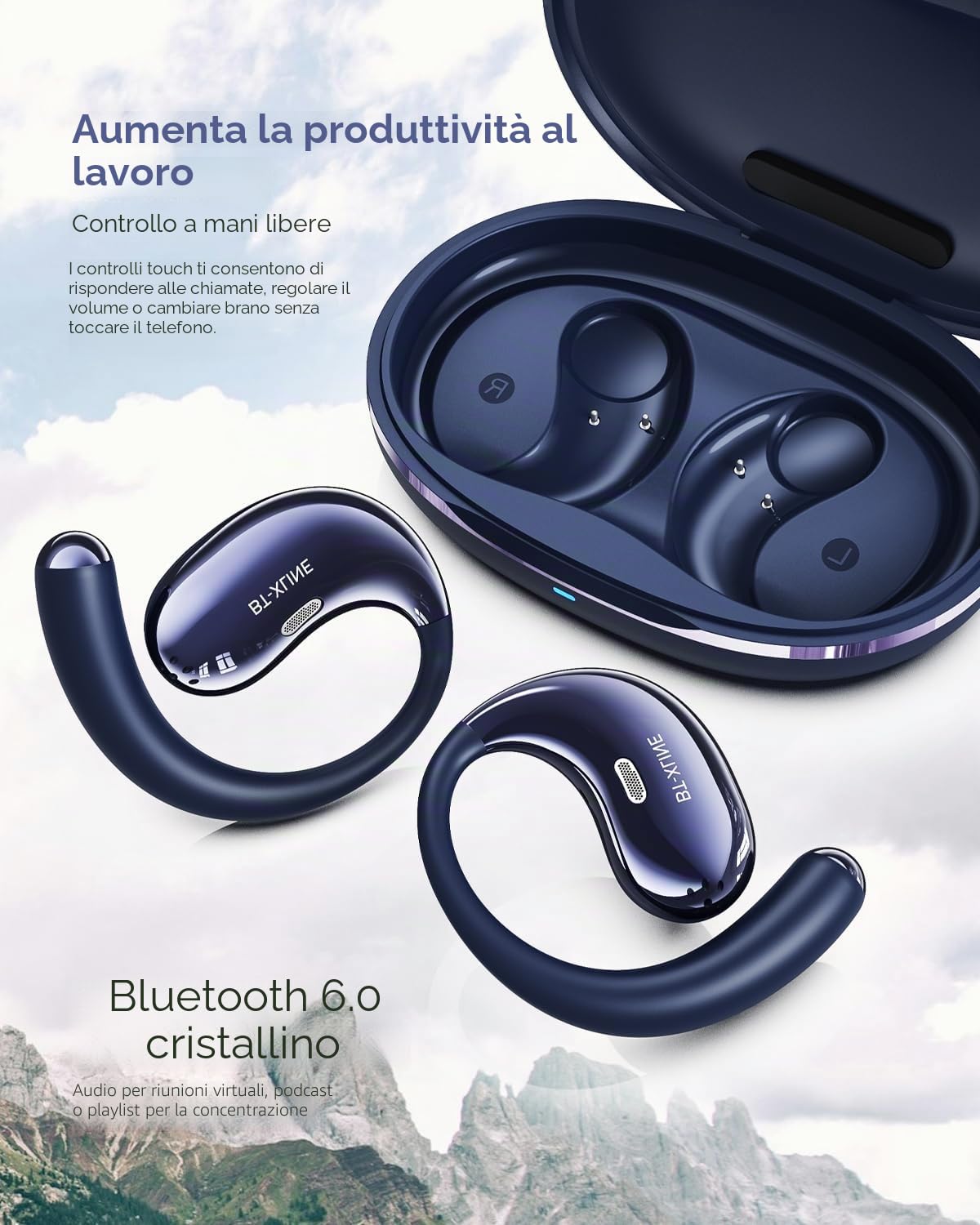 Cuffie Bluetooth Sport,Open Ear Auricolari Bluetooth 6.0,Chiamata HD ENC,36 Ore di Autonomia,IPX5,Cuffie Bluetooth Sport,Ideali Per Corsa,Palestra e Trasferte Lavorative