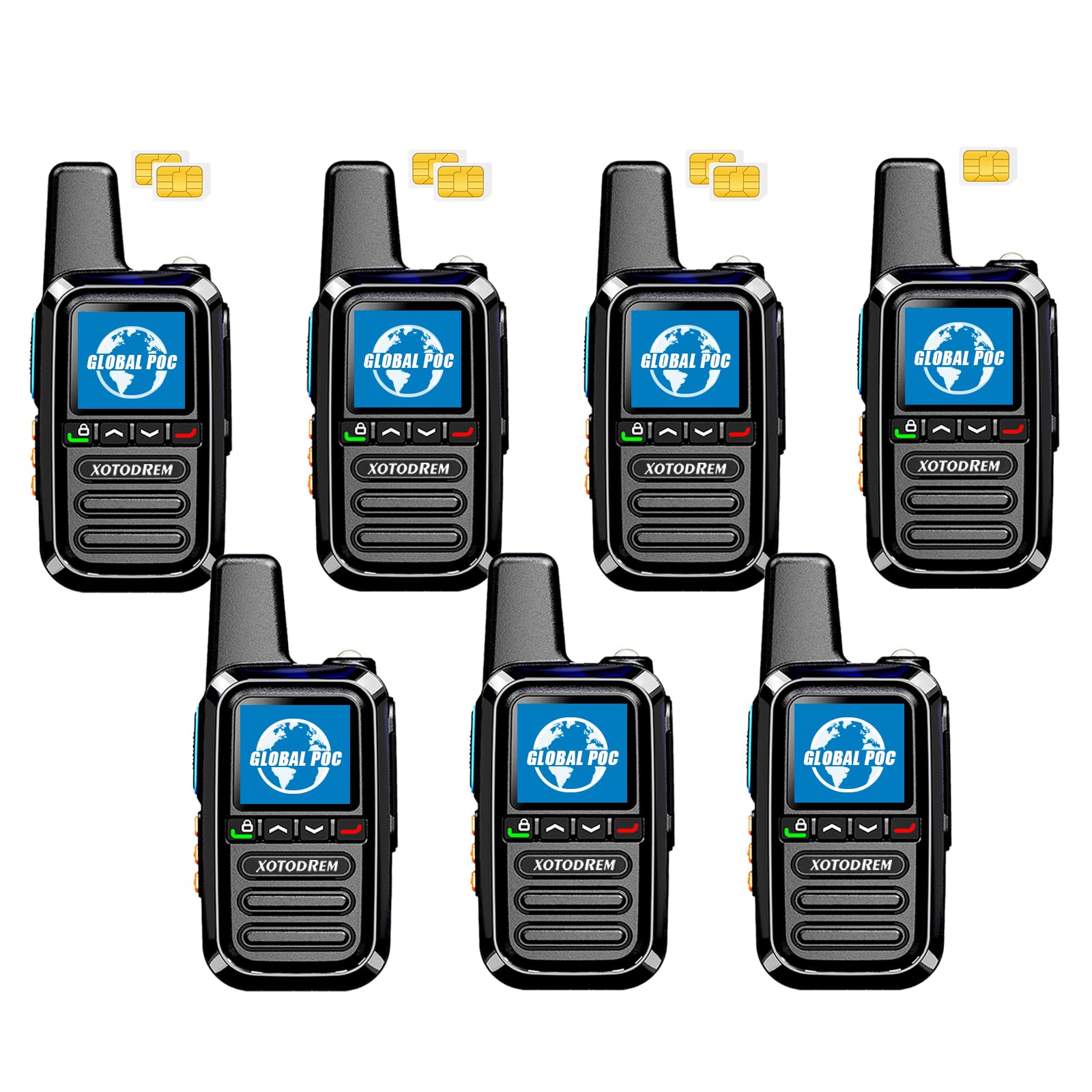 Global Lifetime Free Walkie Talkies Unlimited Range 4G LTE PoC(Push-to-Talk Over Cellular) Radios Nationwide PTT Two Way Radios Long Distance for Family, Logistics, Company 7pcs with sim Card