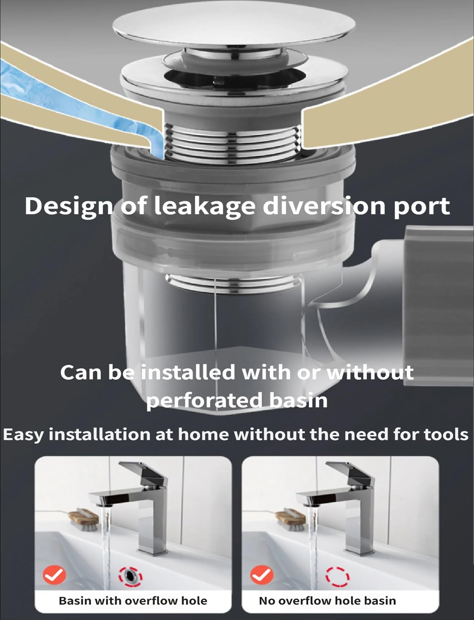 Kit de drenaje de baño for lavabo doble con tapón emergente, juego de tuberías antiolor for lavabo doble, manguera de residuos Flexible, ajuste Universal(Vertical,300cm/118in)