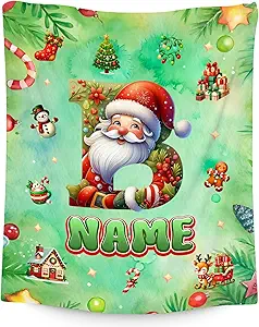 Christmas Blanket - Custom Monogram Blankets Gifts for Kids - Cozy Lightweight Flannel Throws for Office, Sofa