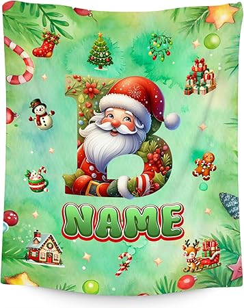 Christmas Blanket - Custom Monogram Blankets Gifts for Kids - Cozy Lightweight Flannel Throws for Office, Sofa