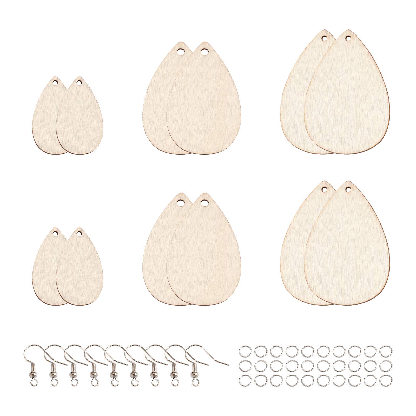 60 Stück Unlackierte Holz-Ohrringe Anhänger - Tropfen & Kegelform, Mit Ösen, Haken & Ringen Zum Basteln