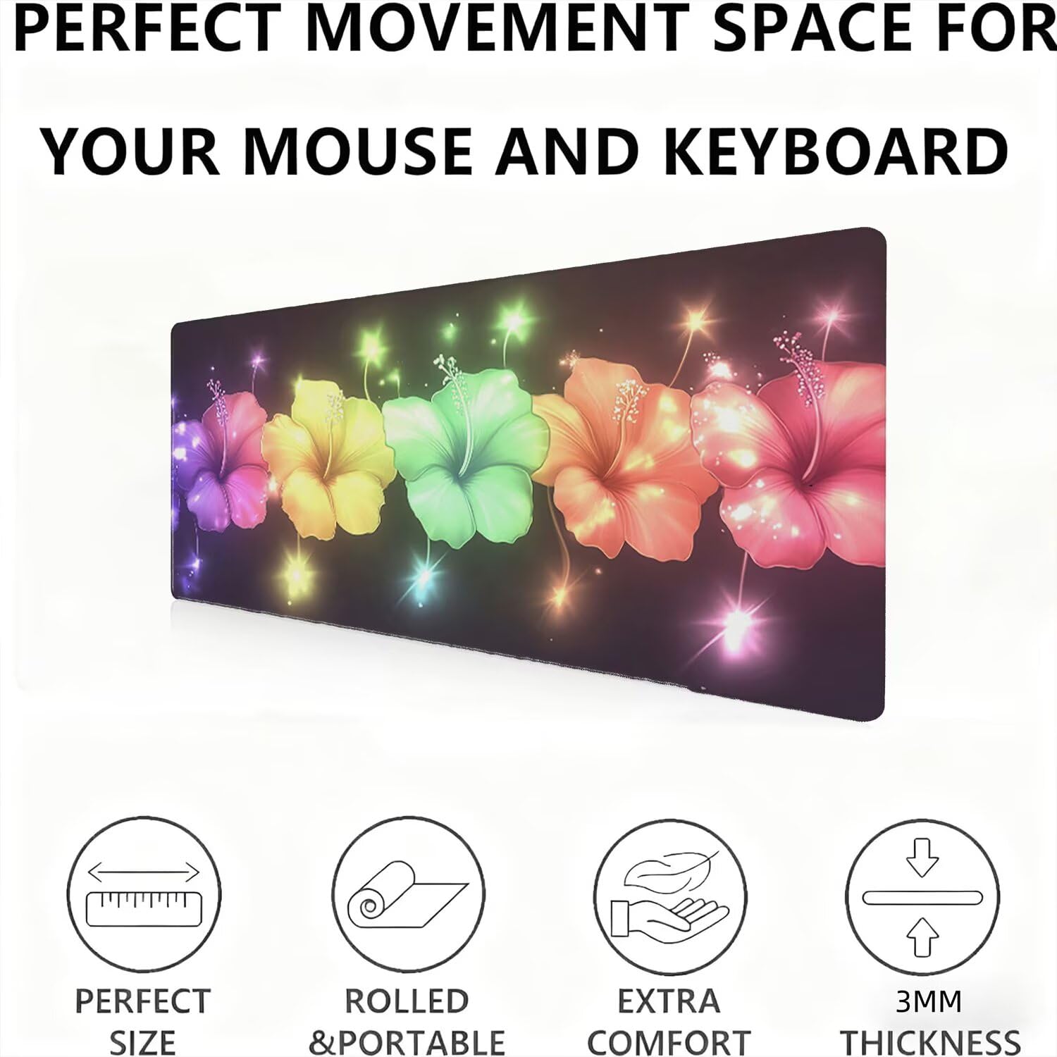 Großes Mauspad XXL 1500 x 800 mm Gaming Mousepad Nähten Rändern Rutschfeste Gummibasis Glatter Oberfläche, Wasserdicht und Ianglebig Schreibtischunterlage, Office Mouse Pad Büro (Blumen Farbe) W0G1565