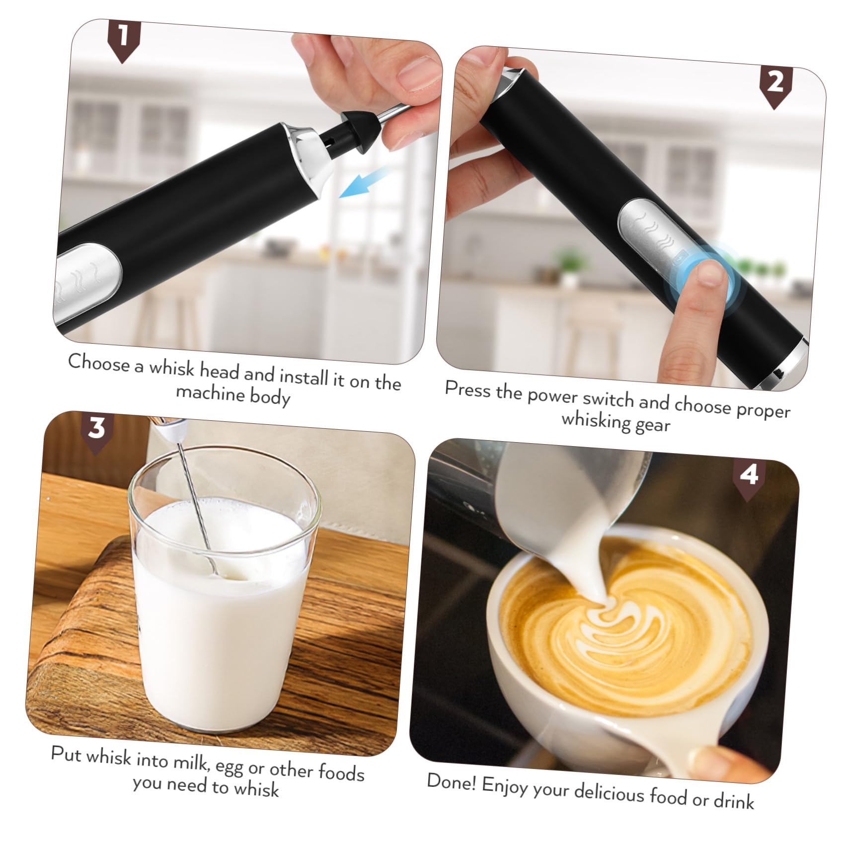Montalatte Elettrico Portatile 3 Velocità, Leggero e Facile da Riporre, Dotato di 2 in Plastica e Metallo, per Viaggi e Cucina