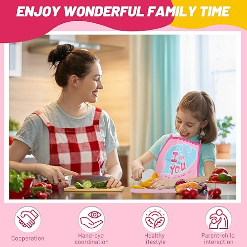 Miniatura 6 de Juego de cuchillos de cocina para niñas, 15 piezas, color rosa, con cesta y delantal para cocina real, accesorios de cocina para niños, herramientas