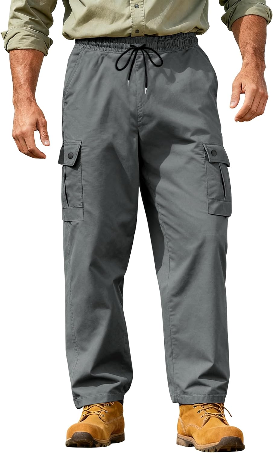Men's Cargo Work Pants Casual Relaxed Fit Twill Sweatpants with Elastic Waist for Men