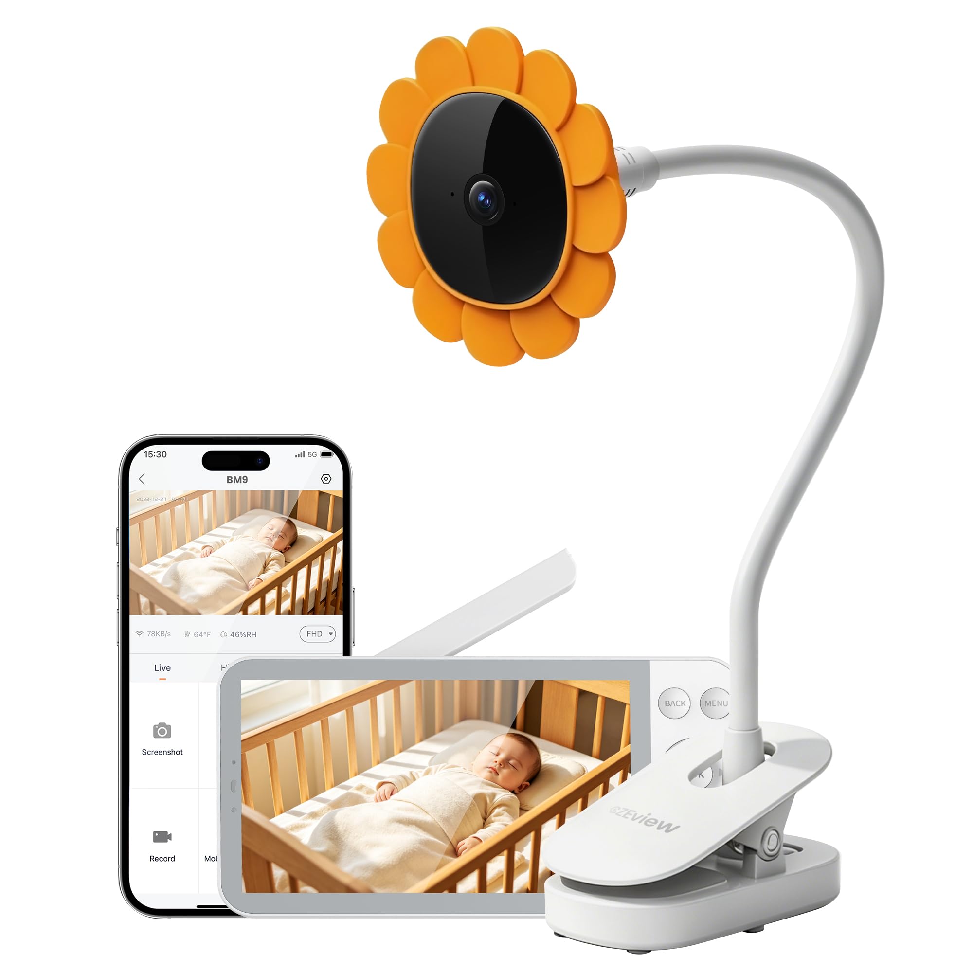 CZEview Babyphone mit Kamera und App, 5,5 Zoll Video Baby Monitor ohne WLAN zwischen Kamera und Monitor, WLAN-Handyübertragung, Nachtsicht, 2-Wege-Audio, VOX, Temperatur (Weiß)