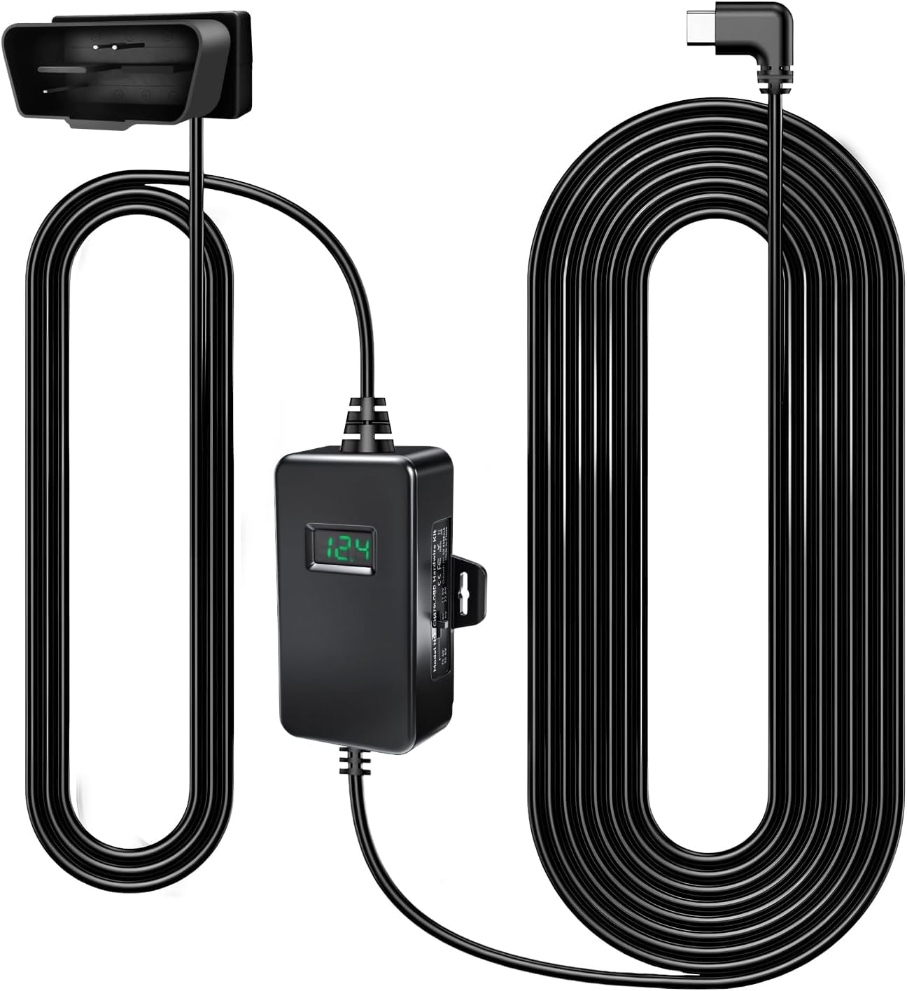 GKU Hardwire Kit - Cable de alimentación USB C a OBD, 12 V-24 V a 5 V, cable de alimentación ajustable de 3 metros con protección de bajo voltaje, vigilancia de estacionamiento 24 horas, compatible