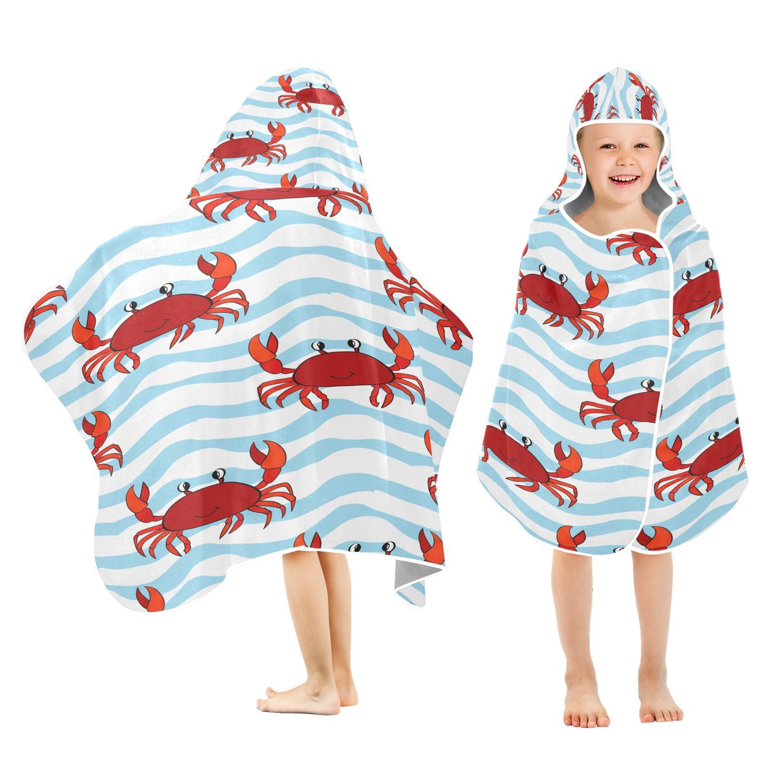 Nesatuwa Hooded Towel for Kids,Red Orange Crabs Kids Beach Bath Towels Soft Absorbent Quick Dry Poncho Towel for Girls Boys