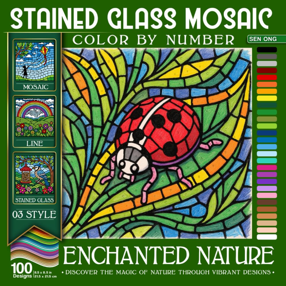 Enchanted Nature Stained Glass Mosaic Color by Number: Discover the Magic of Nature Through Vibrant Designs