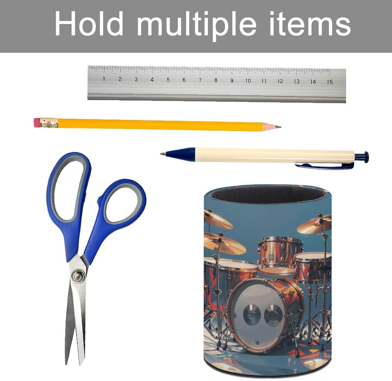 Round Cool Drum Set Pen Holder for Desk Storage Remote Brush image 5