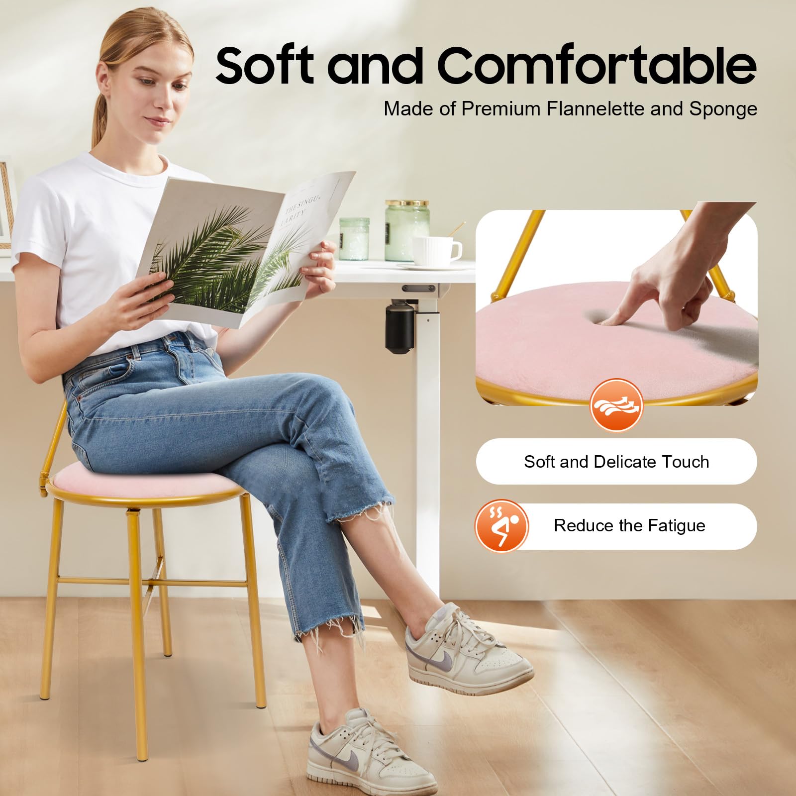 Makeup Vanity Chair Stool,Cute Makeup Chair with Bow Knot Backrest,32''H Dresser Seat w/Butterfly Backrest and Pink Flannel Cushion for Girl Daughter Bedroom