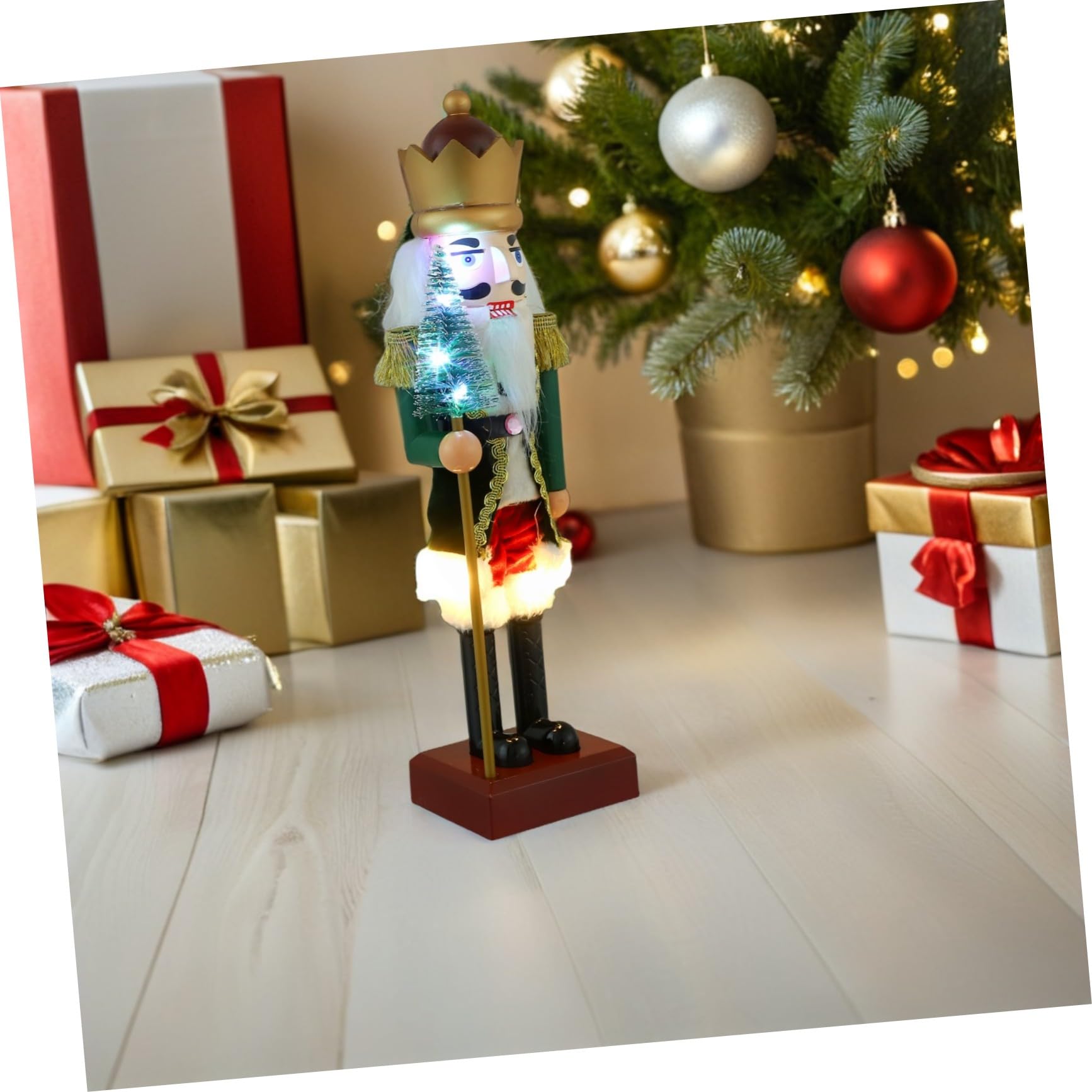 VICASKY Nussknacker-Soldat-Figur mit Musik und Led-Beleuchtung Festliche Tischdekoration Weihnachtspuppenmodell aus Kunststoff für Sammler und Heimdekoration