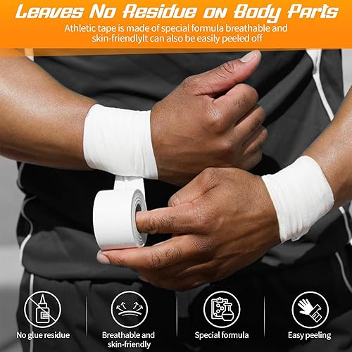 Miniatura 3 de Cinta deportiva deportiva negra, paquete de 4, cinta atlética de 1.5 pulgadas x 45 pies, fácil de rasgar y sin residuos pegajosos, cinta de muñeca