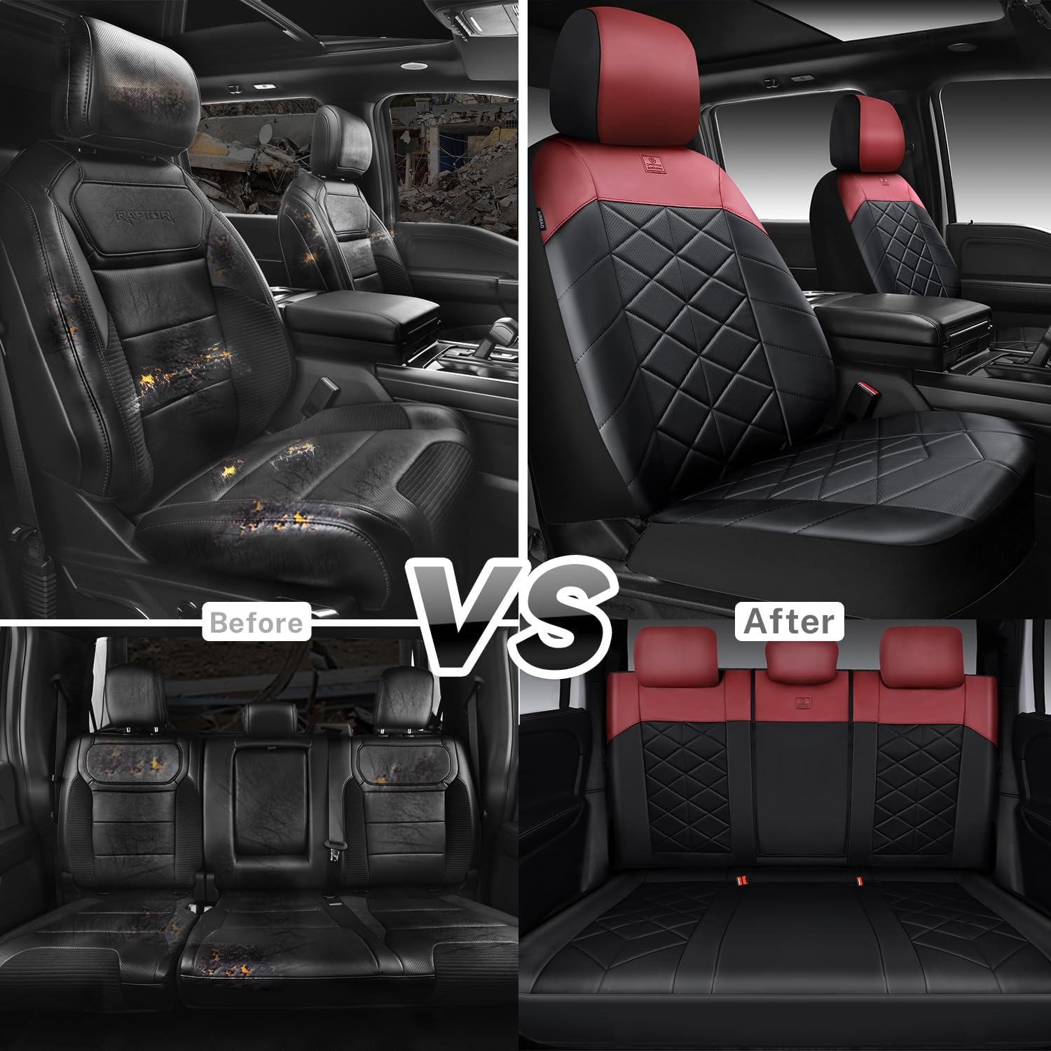 CAR PASS Nappa Leather Waterproof Car Seat Covers Two Front Seats, 3D Foam Automotive Seat Covers with Memory Foam, Universal Fit for Cars SUV Trucks Sedan, Airbag Compatible, Black Red Wine Burgundy
