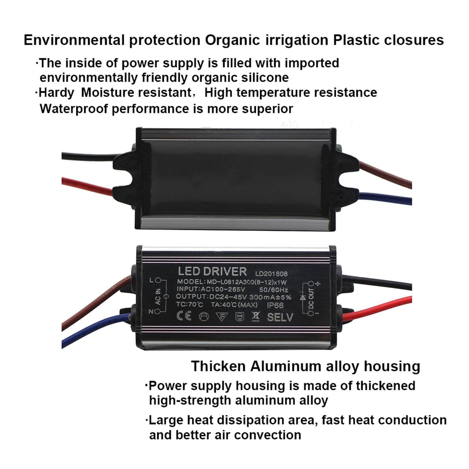 Aluminium 8-12W LED Driver 300mA AC 100-265V to DC 24-45V Power Supply Lighting Transformer Drivers Ballast