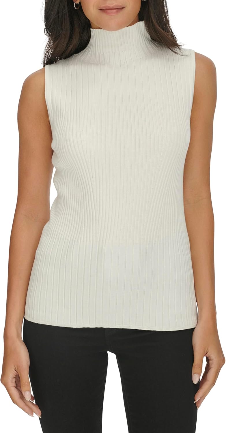 Calvin Klein Womens Mock Neck Sleeveless Sweater - Image 2