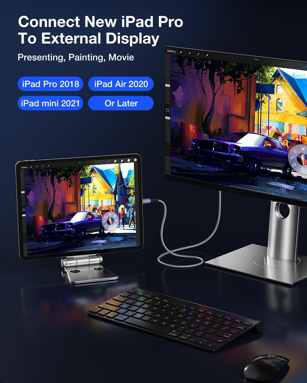 ANDTOBO Kabel USB C na HDMI 4K, 2 m kabel USB typu C HDMI [pozłacane wtyczki], kompatybilny z Thunderbolt 4/3, iPhone 15/16 Pro Max, MacBook Pro/Air, iPad Pro/Air, iMac, Galaxy S23, S22/S21