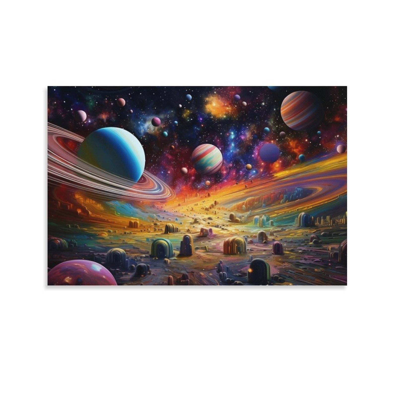 CPLVKWRQJ Bright Magical Colorful Individual Colorful Space Planets Art Canvas Wall Hanging - Office Wall Focal Art Fade Resistant Statement Piece Decor 12x18inch(30x45cm)