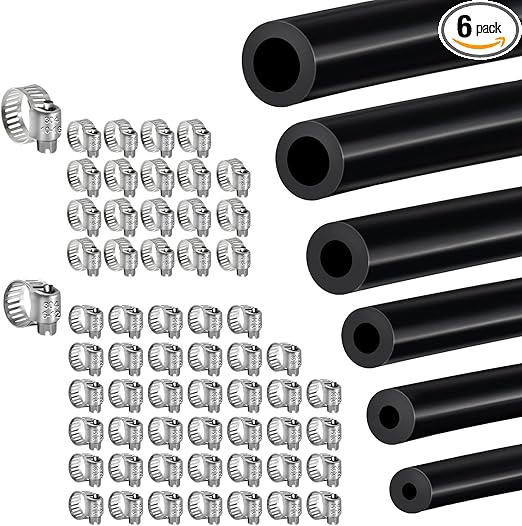 6PCS Vacuum Hose Automotive, 5 FT 1/8 5/32 3/16 1/4 5/16 3/8 Inch ID Vacuum Line, 130PSI Max Pressure Vacuum Lines Automotive, Silicone Vacuum Line with 60PCS Clamps