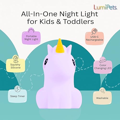 Miniatura 112 de Lumipets Benny The Bear - Luz nocturna de silicona blanda para niños Bonita luz nocturna con control remoto y control táctil para niñas y niños
