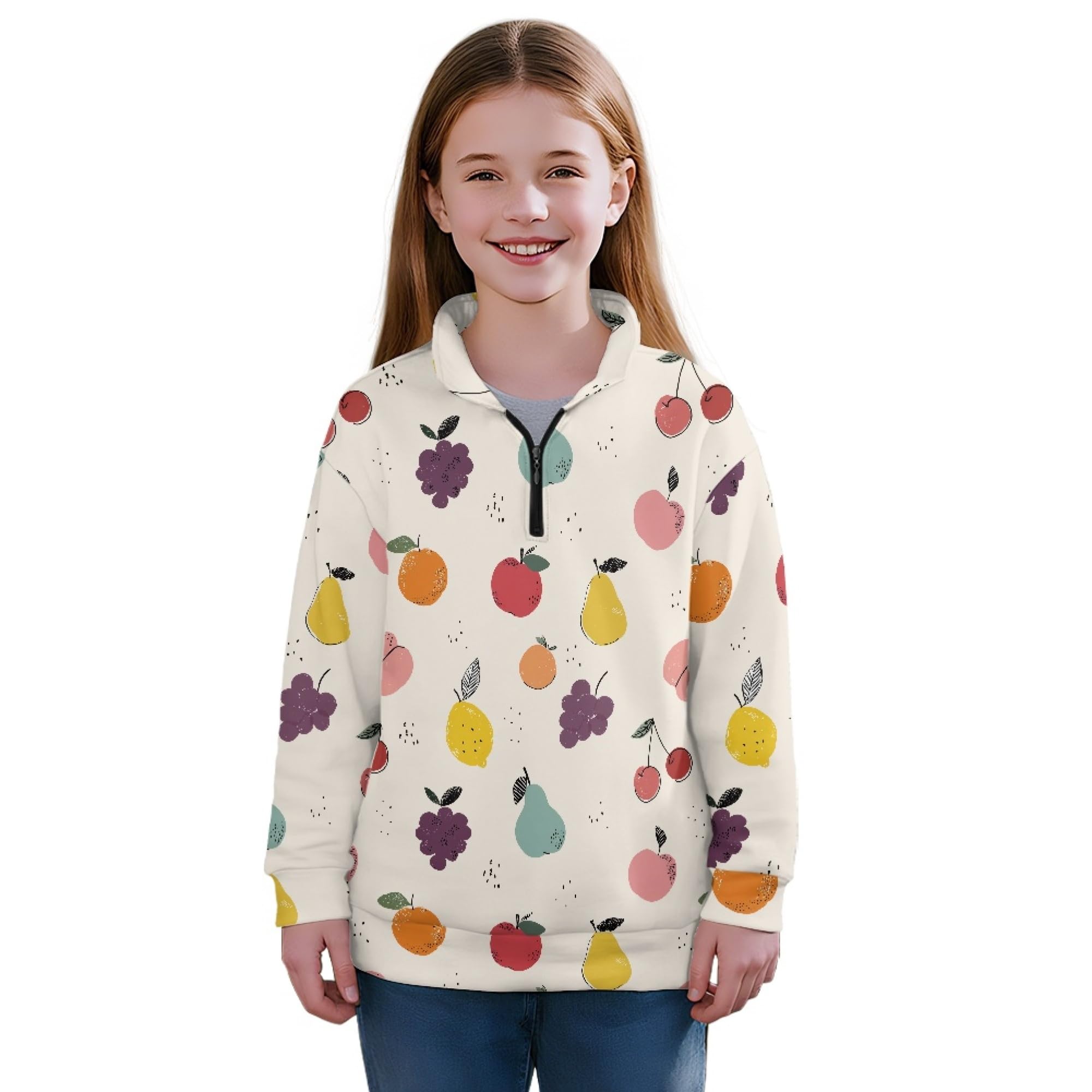 AmzPrint Girls Graphic Quarter Zip Coat Long Sleeve Lightweight Oversized Athletic Running Hoodies For Kids Teen Girls