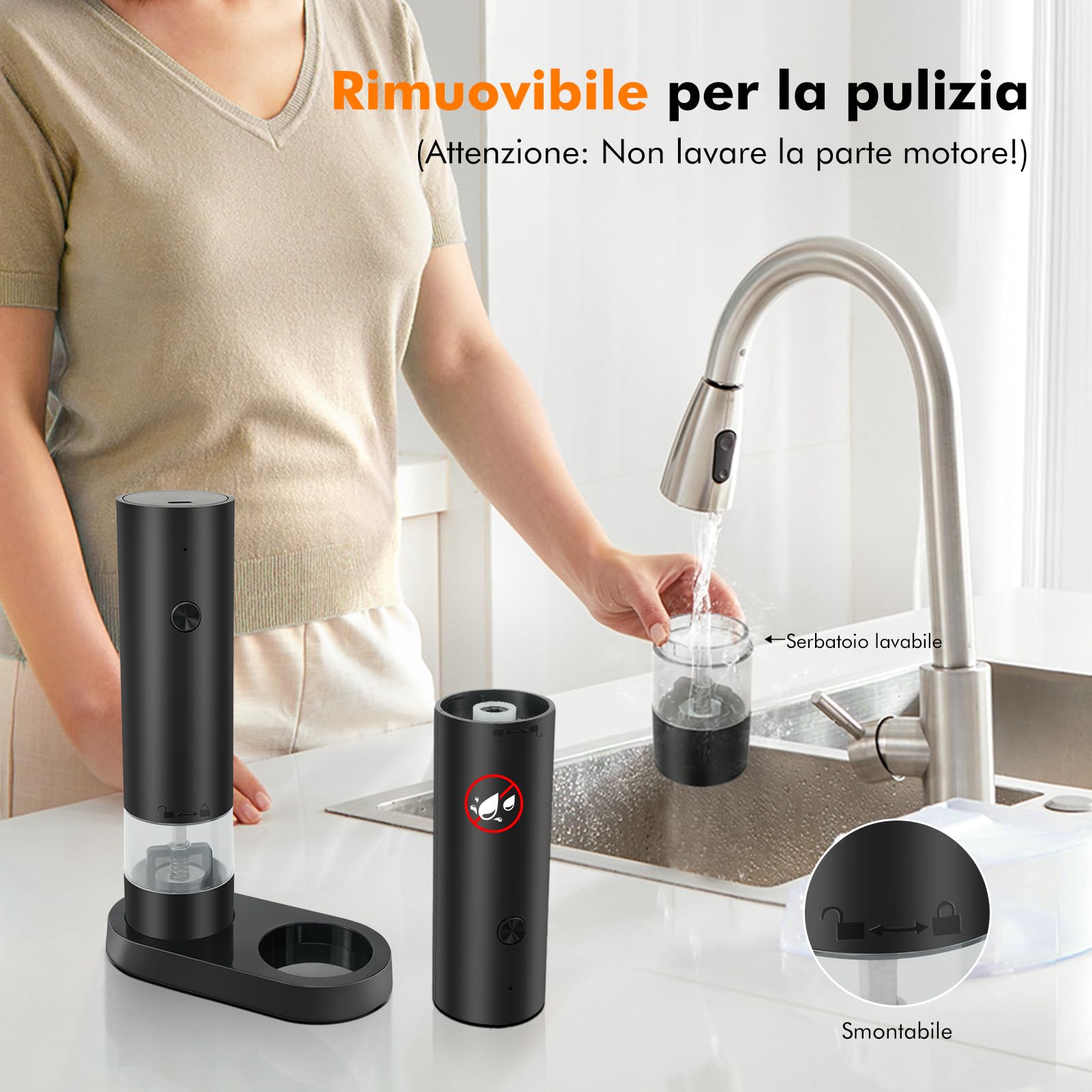 Macina Sale e Pepe Elettrico di 2 Pezzi -Ricaricabile USB Macina Pepe Elettrico con Base-Macinino Spezie a Grana Regolabile, Contenitore Lavabile per Cucina/Picnic/Grigliate