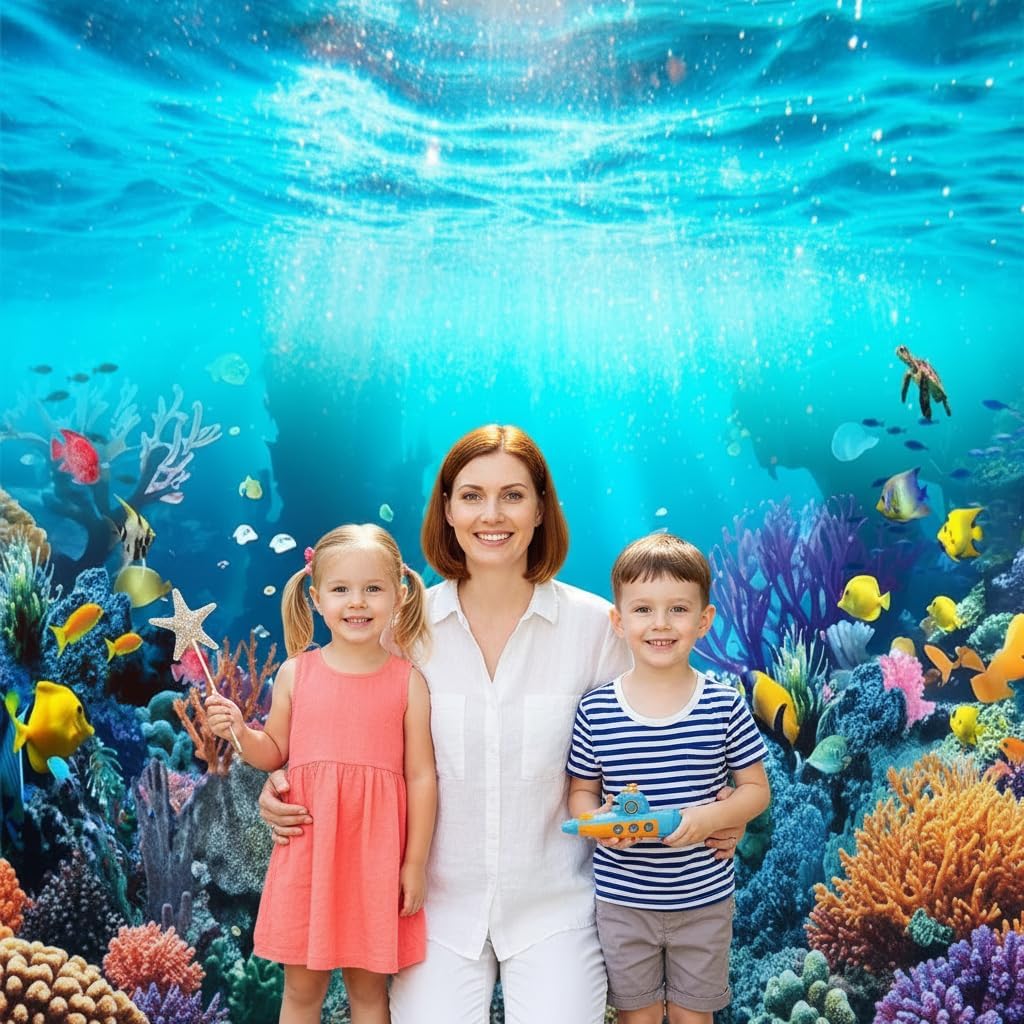 Under The Sea Backdrop 10x8ft Ocean Backdrop Underwater World Aquarium Photography Background for Kids' Birthday Parties Underwater-Themed Photoshoots Studio Portraits