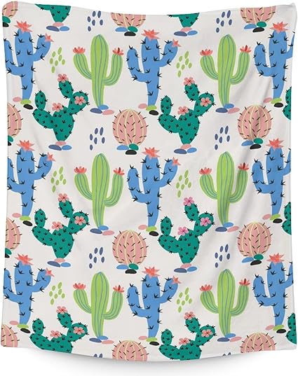 Cactus Throw Blanket - Soft, Fuzzy & Warm - 60x80 Inches Flannel Blankets for Bed, Couch - White Aesthetic Throws Gift for Womens, Mens