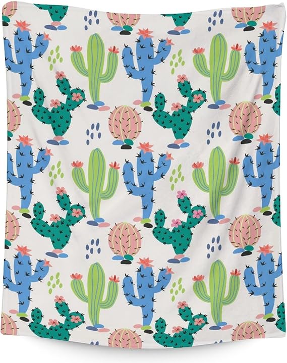 Cactus Throw Blanket - Soft, Fuzzy & Warm - 60x80 Inches Flannel Blankets for Bed, Couch - White Aesthetic Throws Gift for Womens, Mens