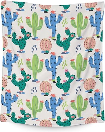 Cactus Throw Blanket - Soft, Fuzzy & Warm - 60x80 Inches Flannel Blankets for Bed, Couch - White Aesthetic Throws Gift for Womens, Mens
