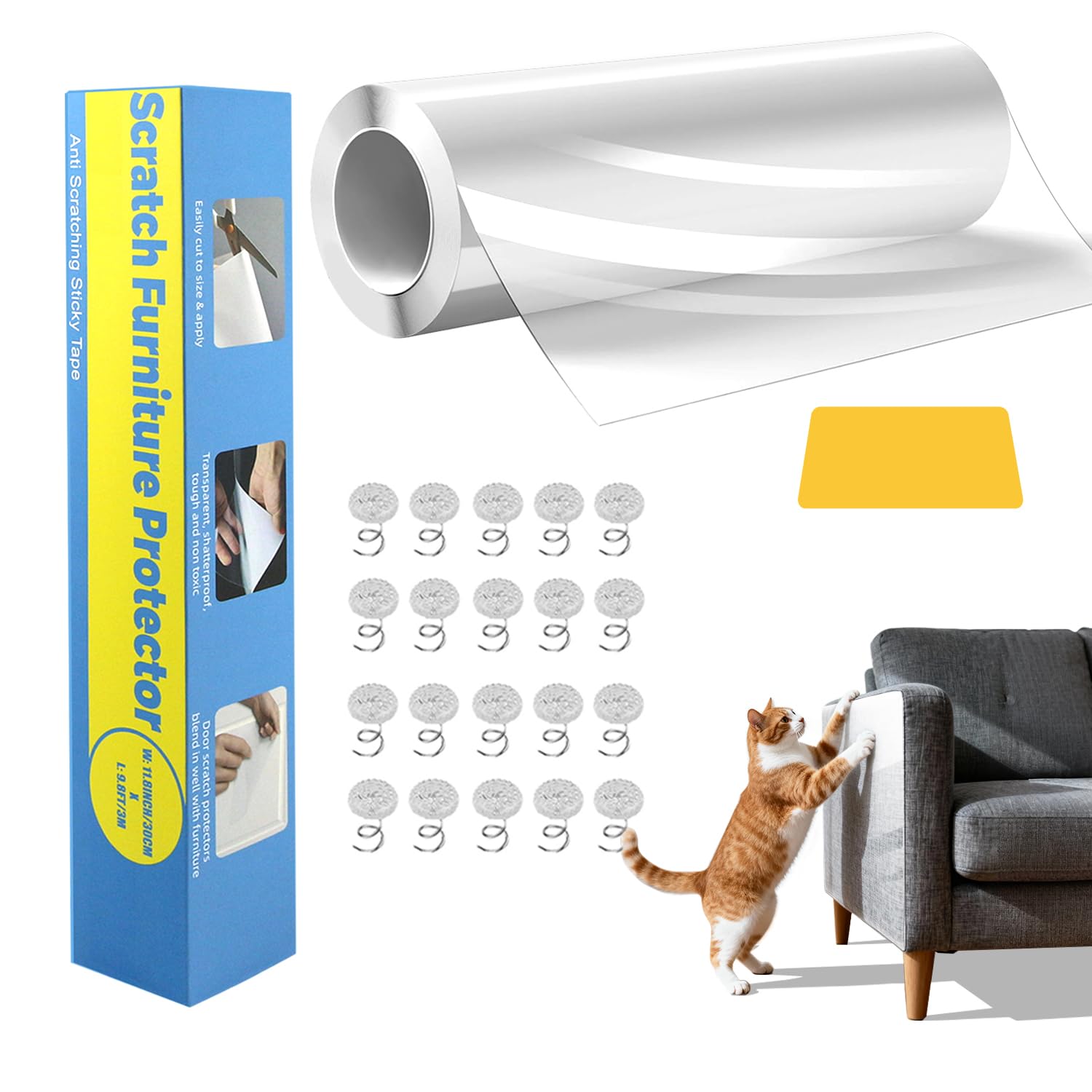 Protezione divano graffi gatto, 40X800CM antigraffio gatto divano per gatt, proteggi divano gatti graffi per Mobili per Divani, PVC Anti-Graffio Protector, Protezione per Divano Porta e mobilie
