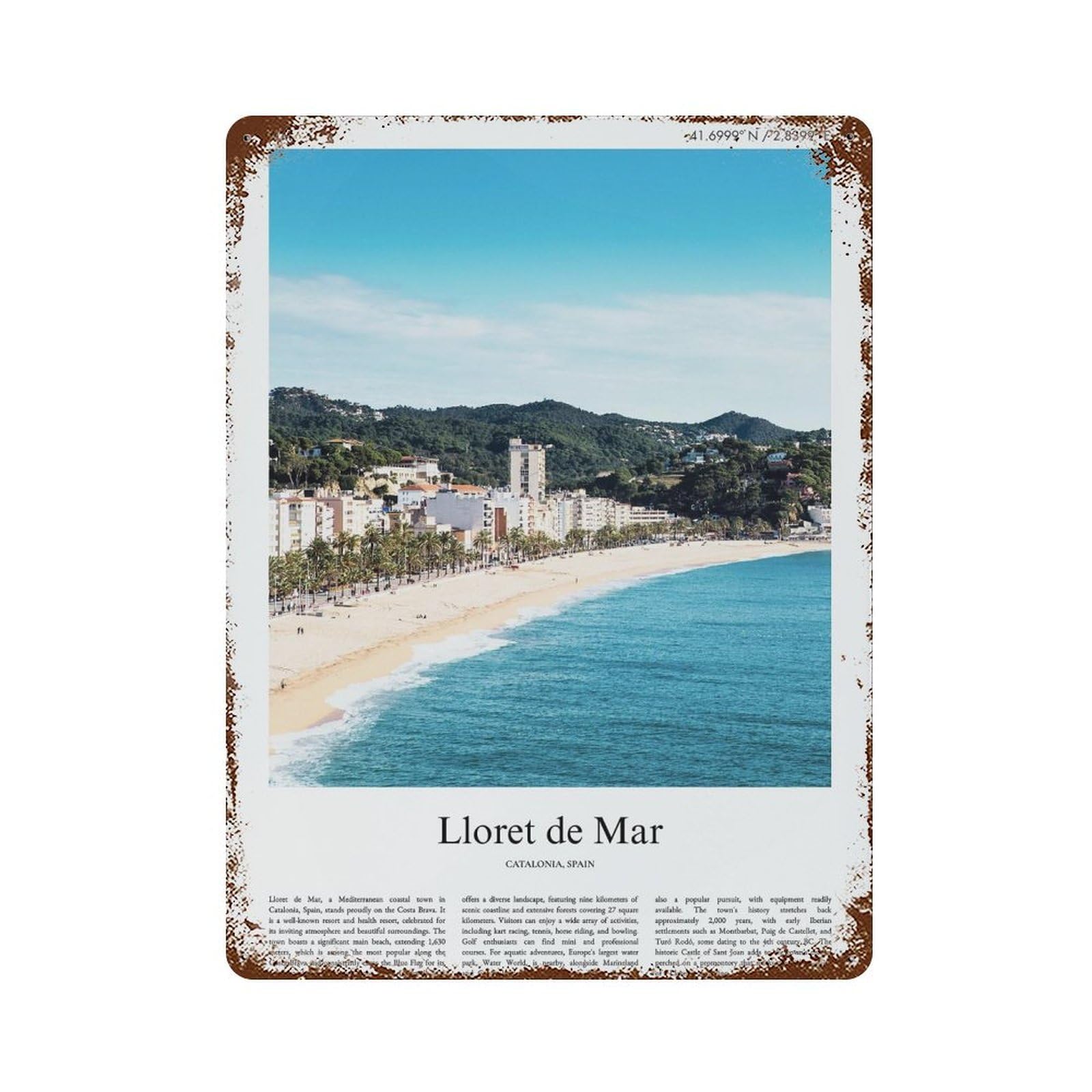 xiaoxiaoshen Lloret De Mar Catalonia, Spain City Scenery Wall Decor Art Metal Tin Poster Modern Home Decor Art Home Bar Shop Decorations Vintage Sign 40x30cm